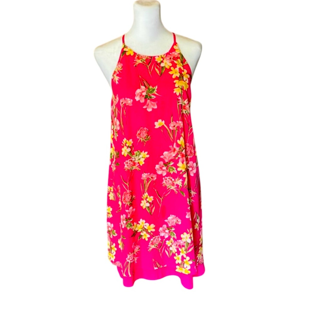 Pink Rose Hot Pink Floral Print Halter Shift Dress Size M